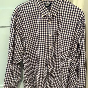 Lands' End Men's Navy and Pink Plaid Shirt